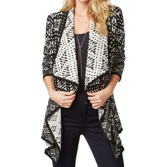 BAR III geometric open knit cardigan asymmetric hem - Picture 1 of 9